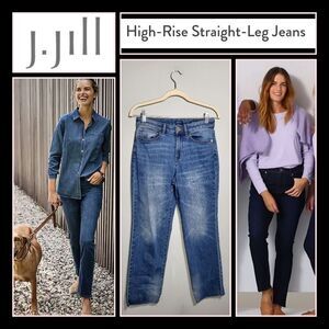 J. JILL Size 27 High Rise Straight Leg Jeans Medium Wash Ankle Length Raw Hem